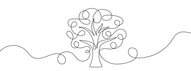 Wall Mural - continuous line drawing of tree. single line tree icon.