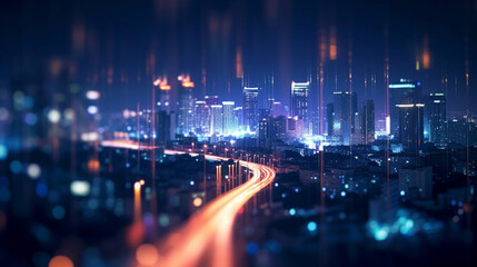 Wall Mural - a blurry image of a city at night, generative ai