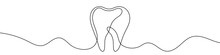 Continuous Line Drawing Of Tooth. Single Line Tooth Icon.