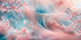 Fototapeta  - abstract ethereal artistic background with flowers in soft pastel colors blue and pink like floral spring and art concept