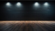 Wood Floor With Dark Black Wall For Present Product