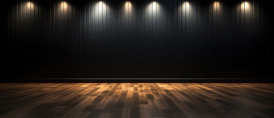 Wall Mural - wood floor with dark black wall for present product