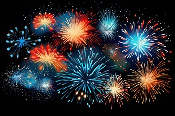 Wall Mural - Nighttime extravaganza of celebration. Dazzling fireworks paint sky with brilliant colors marking joyous occasion. Each burst spectacular display of light and energy creates stunning in dark night