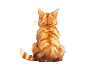 Rear image of cat sitting with back facing isolated on transparent background