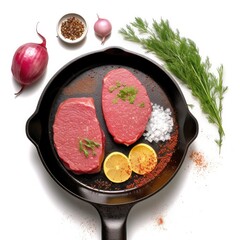 Wall Mural - Raw Cutlets in Iron Pan