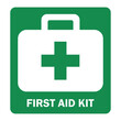 © Aungkoon - first aid kit symbol green background with text Vector illustration
