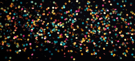 Aufkleber - Festive carnival new year's eve celebration party banner texture - Falling colorful multicolored glitter confetti isolated on black background