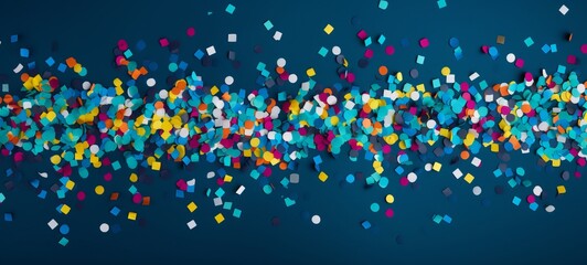 Aufkleber - Festive carnival new year's eve celebration party banner texture - Falling colorful multicolored glitter confetti isolated on dark blue table background