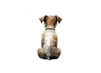 Rear image of dog sitting with his back isolated on transparent background