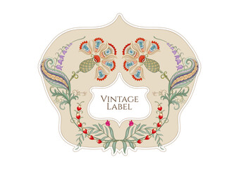 Canvas Print - Fantasy flowers in retro, vintage, jacobean embroidery style. Border, frame, template for product label, cosmetic packaging. Vector illustration.