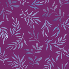 Wall Mural - Floral seamless pattern. Branch with leaves gentle autumnal texture. Flourish nature summer garden textured leaves background