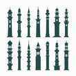Islamic Mosques Tower silhouettes vector illustration, Ramadan background flat style