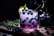 Blueberry Gin Cocktail with ice and mint close up