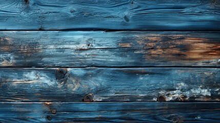 Wall Mural - An organic tapestry of textured blues and gnarled knots, this wooden plank evokes a sense of rugged simplicity and rustic charm