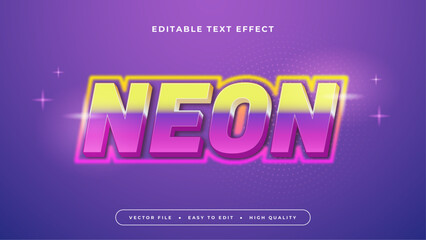 Wall Mural - Yellow and purple violet neon 3d editable text effect - font style