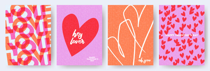 Wall Mural - creative concept of happy valentines day cards set. modern abstract art design with hearts and moder