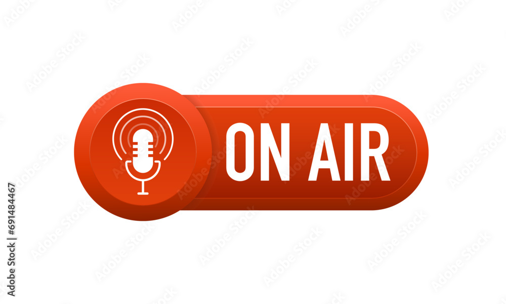 ON AIR studio light sign. Media broadcasting warning sign. Studio table ...