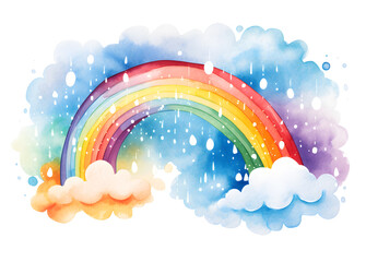 Wall Mural - Cute watercolor rainbow illustration isolated on white background
