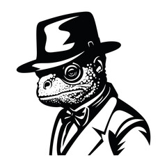 Poster - Chameleon in a cowboy hat vector illustration, Generative AI.