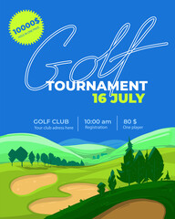 Golf, golf course, vector color illustration, background for poster, flyer, banner