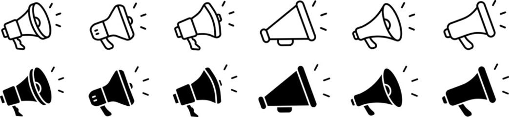 Megaphone icons set. Loudspeaker megaphone vector icons. Advertising concept. Megaphone icon, loud speaker icon. Set of announcement icons. Advertising and business promotion symbol