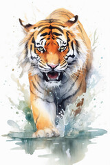 Tiger, Sibirische katze, Water Colour Art on white background, Ratio 2:3