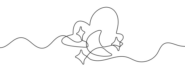 Sticker - Continuous editable line drawing of moon, stars and cloud. Single line moon icon