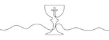 Fototapeta  - Continuous editable line drawing of holy grail. Single line church communion cup icon.