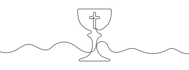 Wall Mural - continuous editable line drawing of holy grail. single line church communion cup icon.