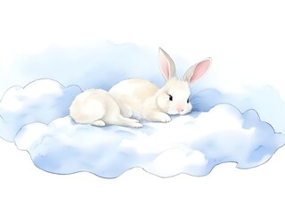 Wall Mural - white rabbit on blue sky background