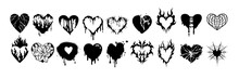 Heart Tattoo Gothic Set, Graffiti Rock Flame Shape Kit, Vector U2k Abstract Love Logo Concept. Valentine Punk Retro Sticker Collection, Neotribal Web Goth Decoration. Dripping Heart Tattoo Prints