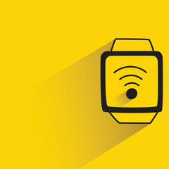 Canvas Print - smartwatch and wifi with shadow on yellow background