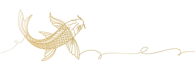 Koi fish line art Japanese vector with transparent background 