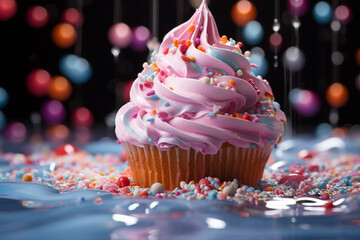 Leinwandbilder - Cupcake - A whimsical abstract of colorful frosting and a cake base.
