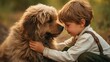A young boy and his loyal brown puppy, a perfect match of companionship, standing together in the great outdoors with a sense of joy and adventure
