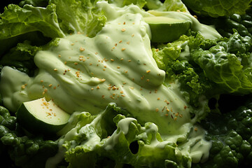 Poster - Caesar salad - Crisp green abstract shapes with Caesar dressing swirls.