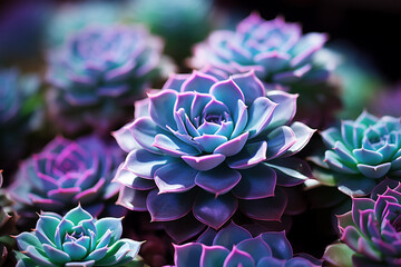 Poster - Succulent - Compact, geometric abstract forms in green and purple.