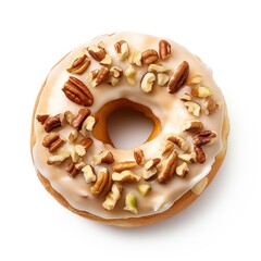 Wall Mural - Glazed donut decorated with nuts isolated on white background