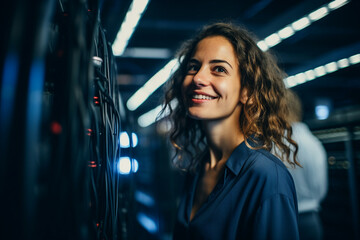 Generative AI conceptual portrait of successful business person man woman hacker programmer in office