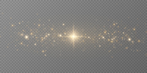 Wall Mural - the dust sparks and golden stars shine with special light. vector sparkles on a transparent backgrou