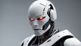 Fototapeta Panele - A white humanoid robot. Artificial intelligence. A smart machine, a mechanism created by man. The male version of the robot. Technologies of the future. Sci-fi.