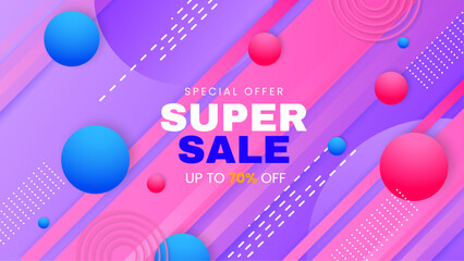 Wall Mural - Blue pink and purple violet vector super sale discount background offer template. Vector super sale template design. Big sales special offer. End of season party background