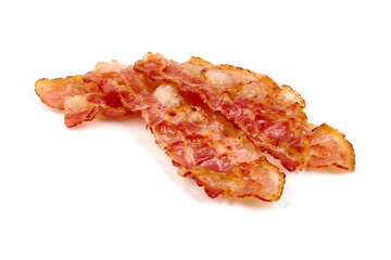 Wall Mural - Fried pork bacon, isolated on white background.