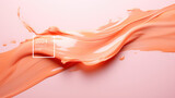 Cosmetic cream in peach fuzz color, trend of 2024 year. Close-up detail of a smear of cream or lipstick.