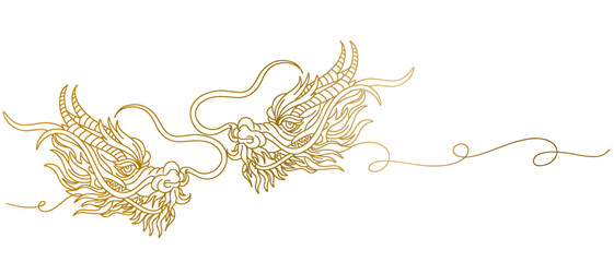 Wall Mural - chinese new year dragon line art style vector With transparent background 