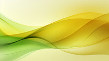 Abstract Transparent Yellow Green Waves Design With Smooth Curves And Soft Shadows On Clean Modern Background. Fluid Gradient Motion Of Dynamic Lines On Minimal Backdrop