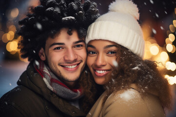 Poster - Charming couple in love spending chtistmas holy eve together festive atmosphere Generative AI picture