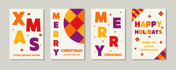 Wall Mural - Colourful Christmas greeting cards collection. Geometric design. Vector illustration