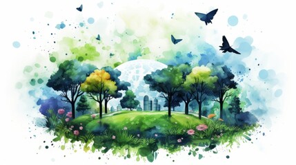 Wall Mural - World Environment Day June 5 watercolor style Generative AI