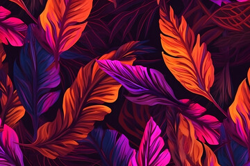 Wall Mural - Bright beautiful summer background with tropical leaves. Neural network AI generated art